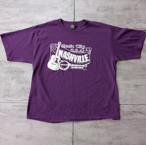 Vintage Music City USA Nashville Guitar Purple  Graphic Single Stitch T Shirt XL